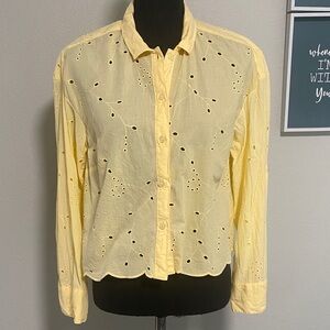A New Day Light Yellow Eyelet Button-Down Blouse